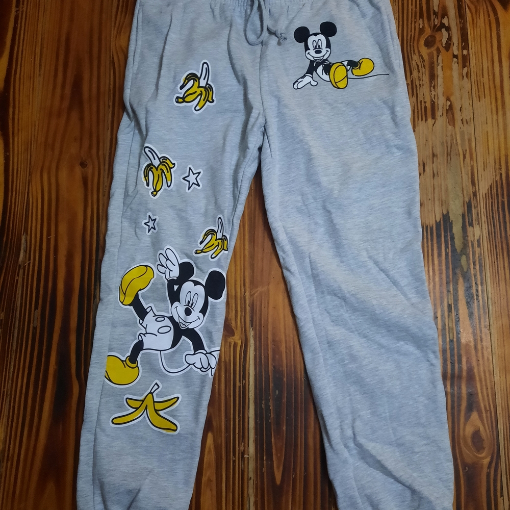 Disney Mickey Mouse Gray Sweatpants with Yellow Accents
